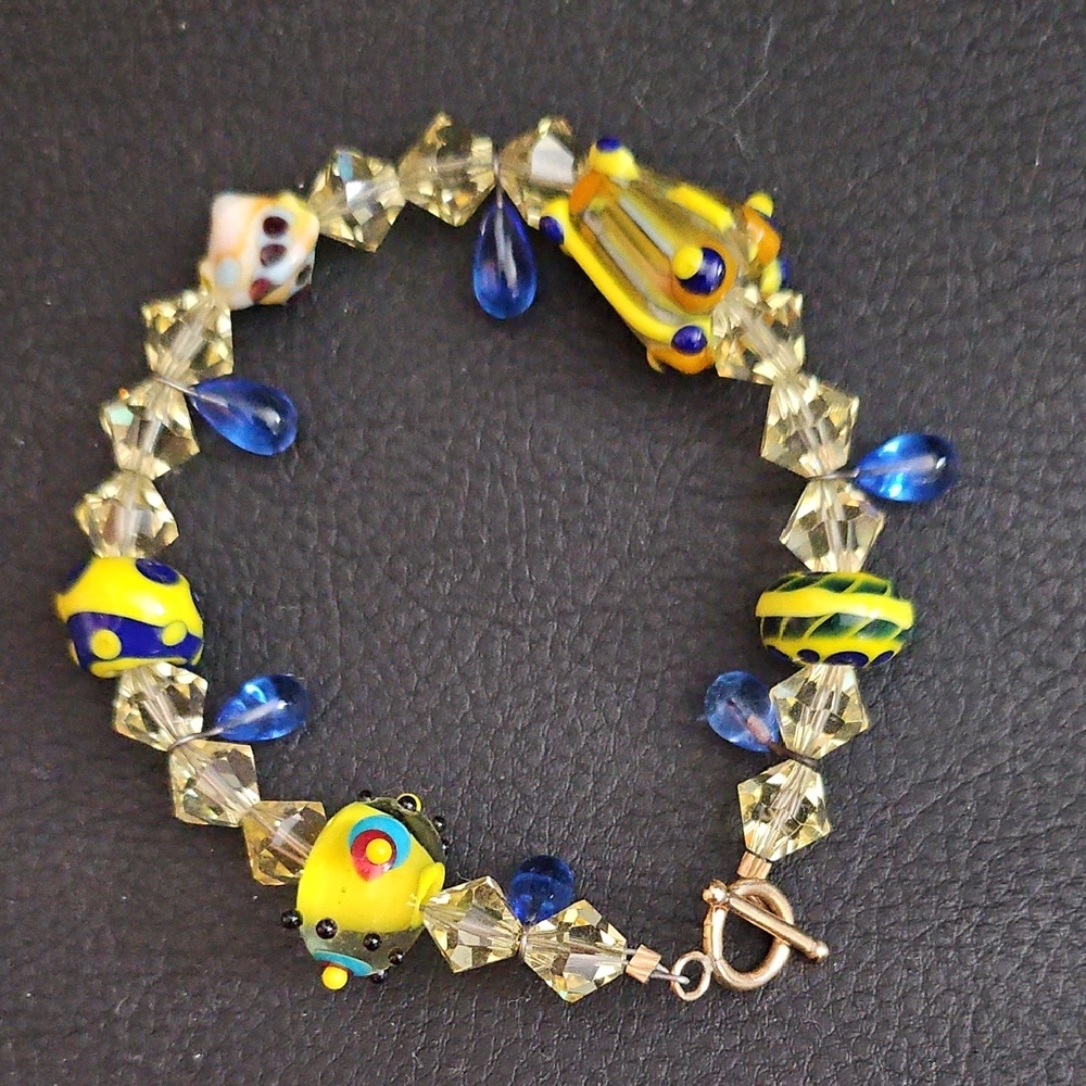 Colorful Beaded Bracelet with Yellow and Blue Accents